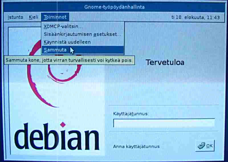 Sammuta tietokone sisäänkirjautumisruudusta