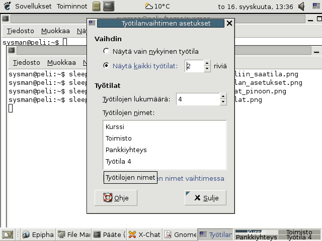 Työtilan näyttöä voi muokata