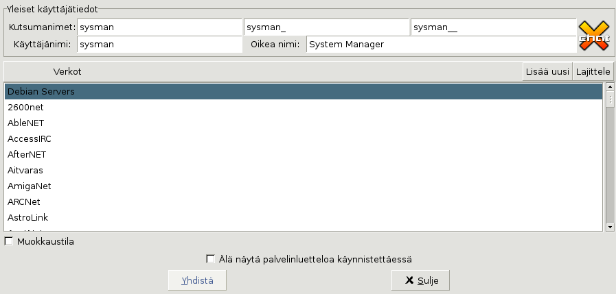 XChatin palvelinluettelo